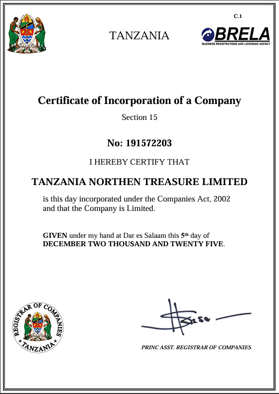 Certificate of Incorporation — No: 191572203